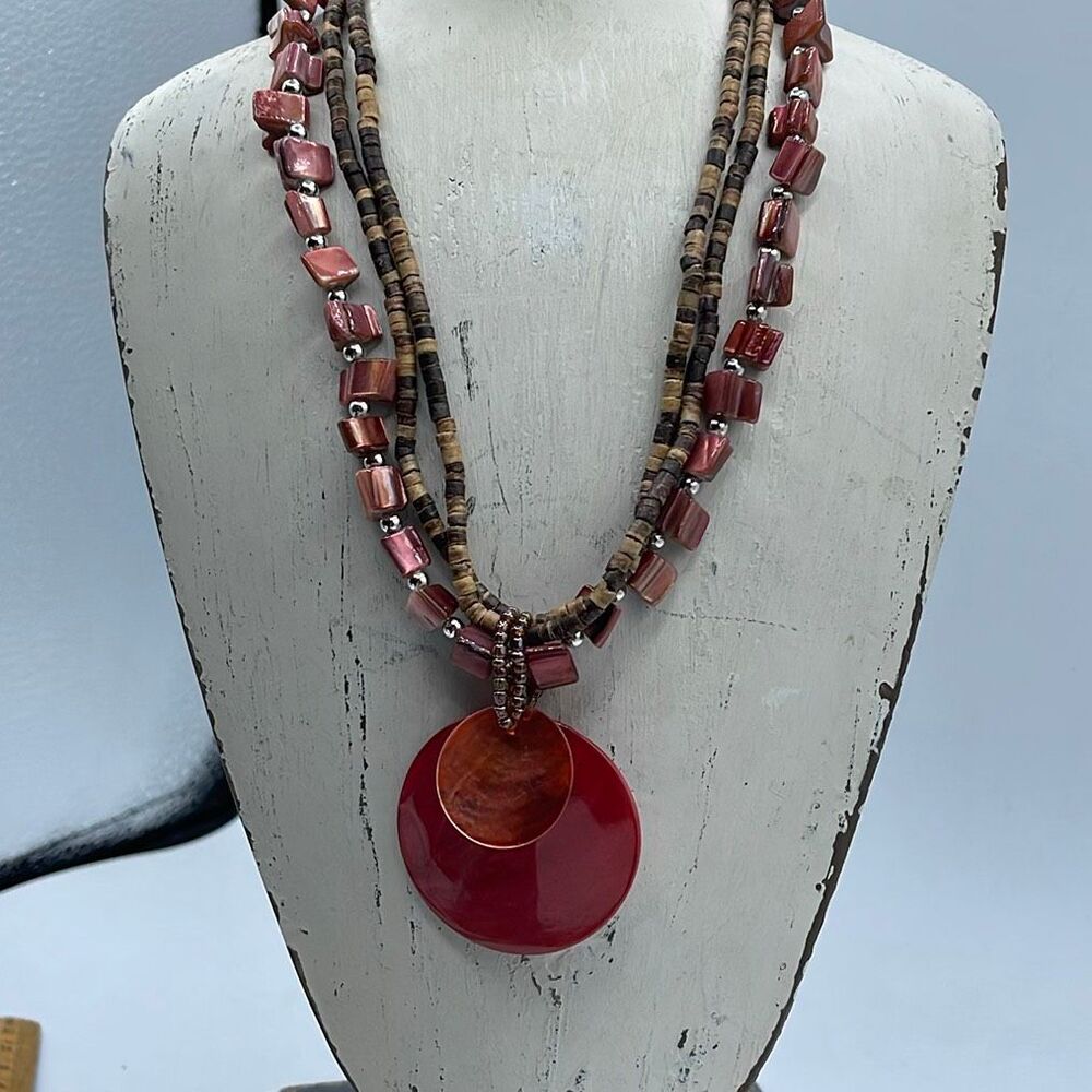 Bohemian multi layered mother of pearl wood necklace